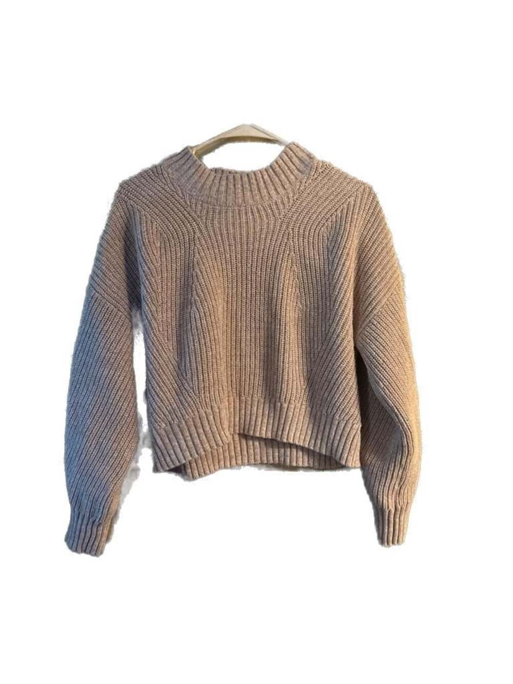 525 America Shaker Knit Mock Neck Cropped Sweater, Beige, Size M